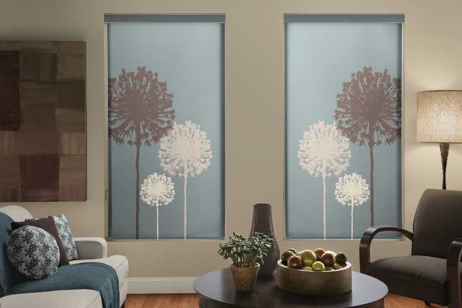 custom graphics roller shades Accent Verticals Window Coverings - Portland OR Vancouver WA
